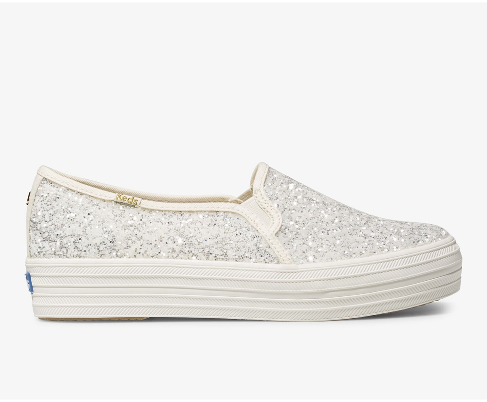 Keds Slip Ons White - Kate Spade new york Triple Decker Glitter - Womens BGHUKQ-920